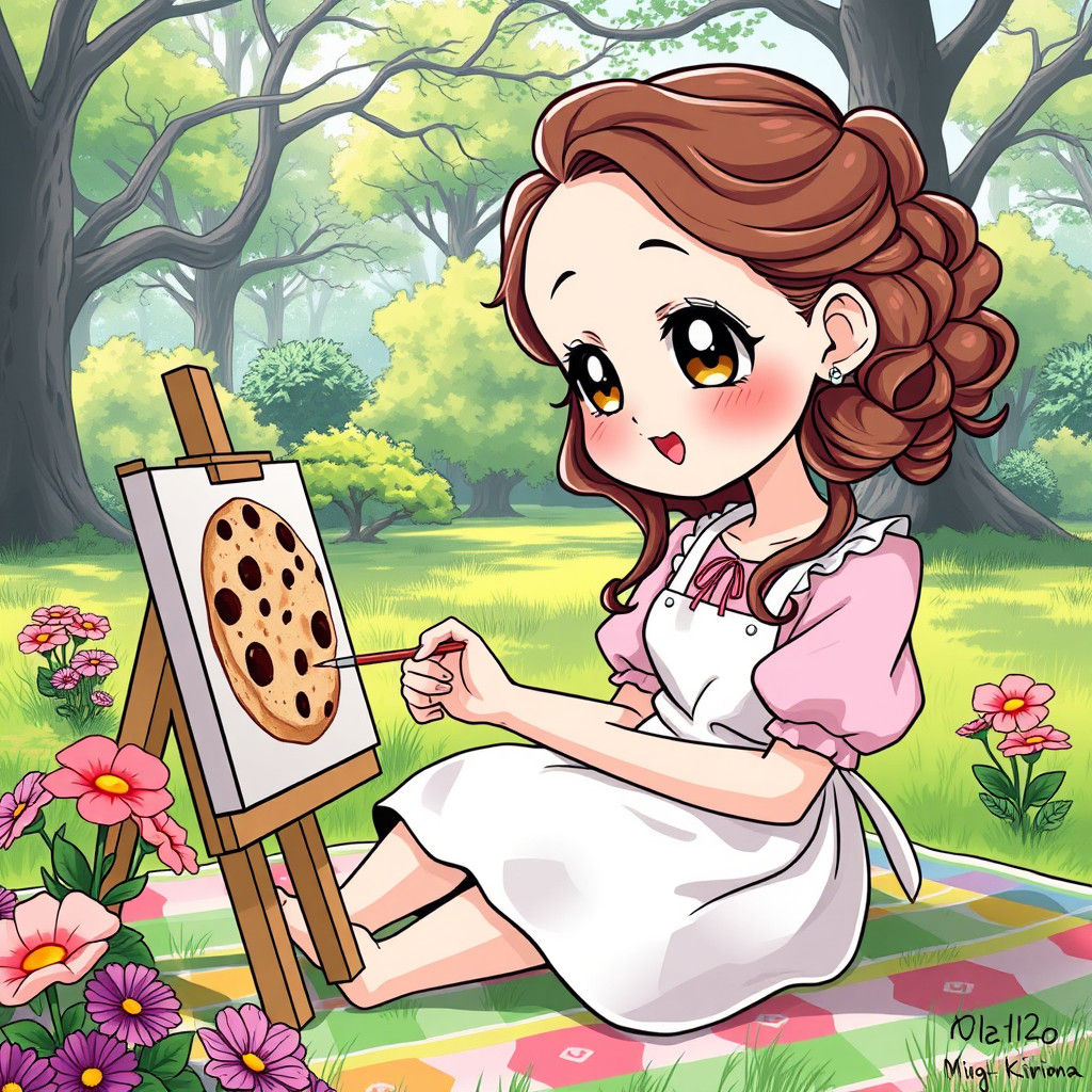 Chibi Woman Paints Cookies in Manga Style