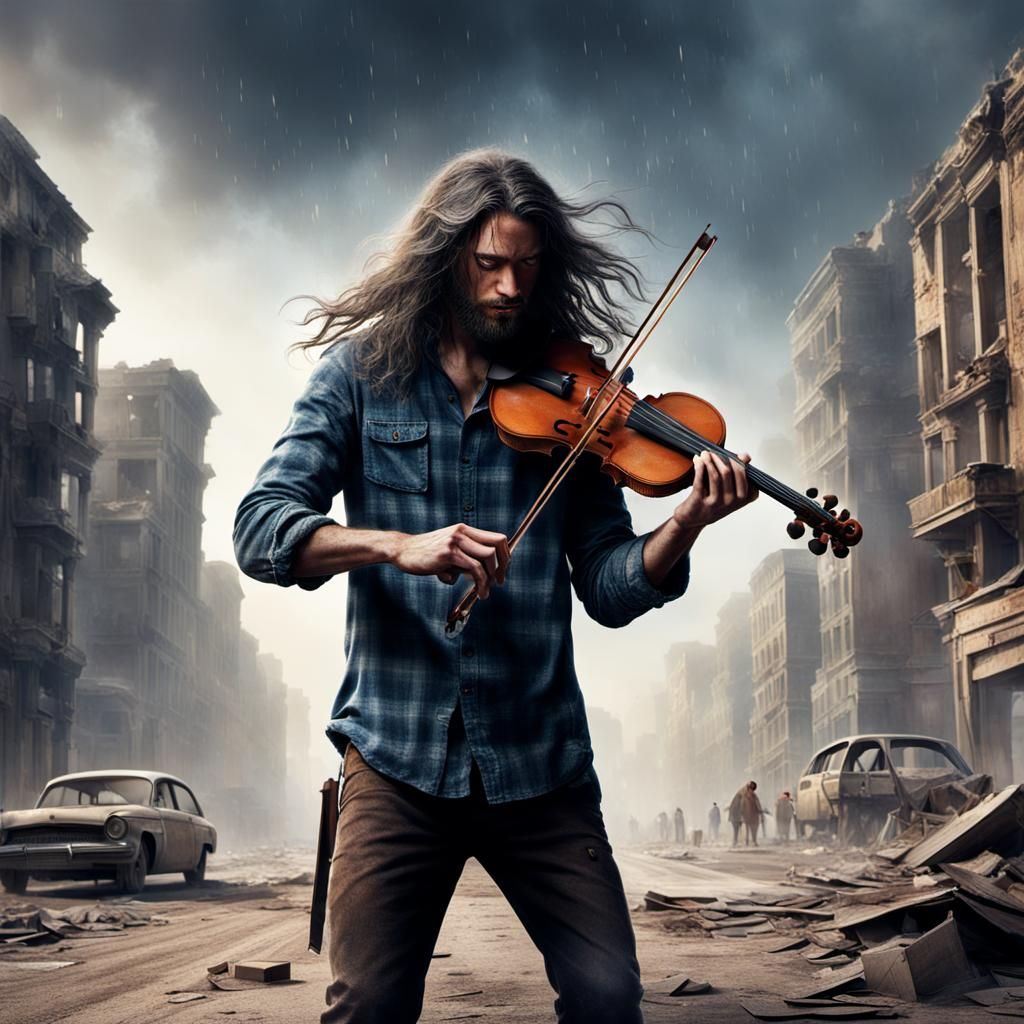 Violinist's Fade: Dust and Music in Ruins