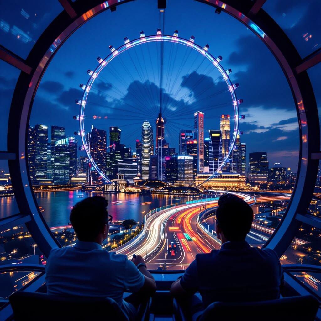 Man Enjoys Singapore Skyline View from Flyer During F1 Night...