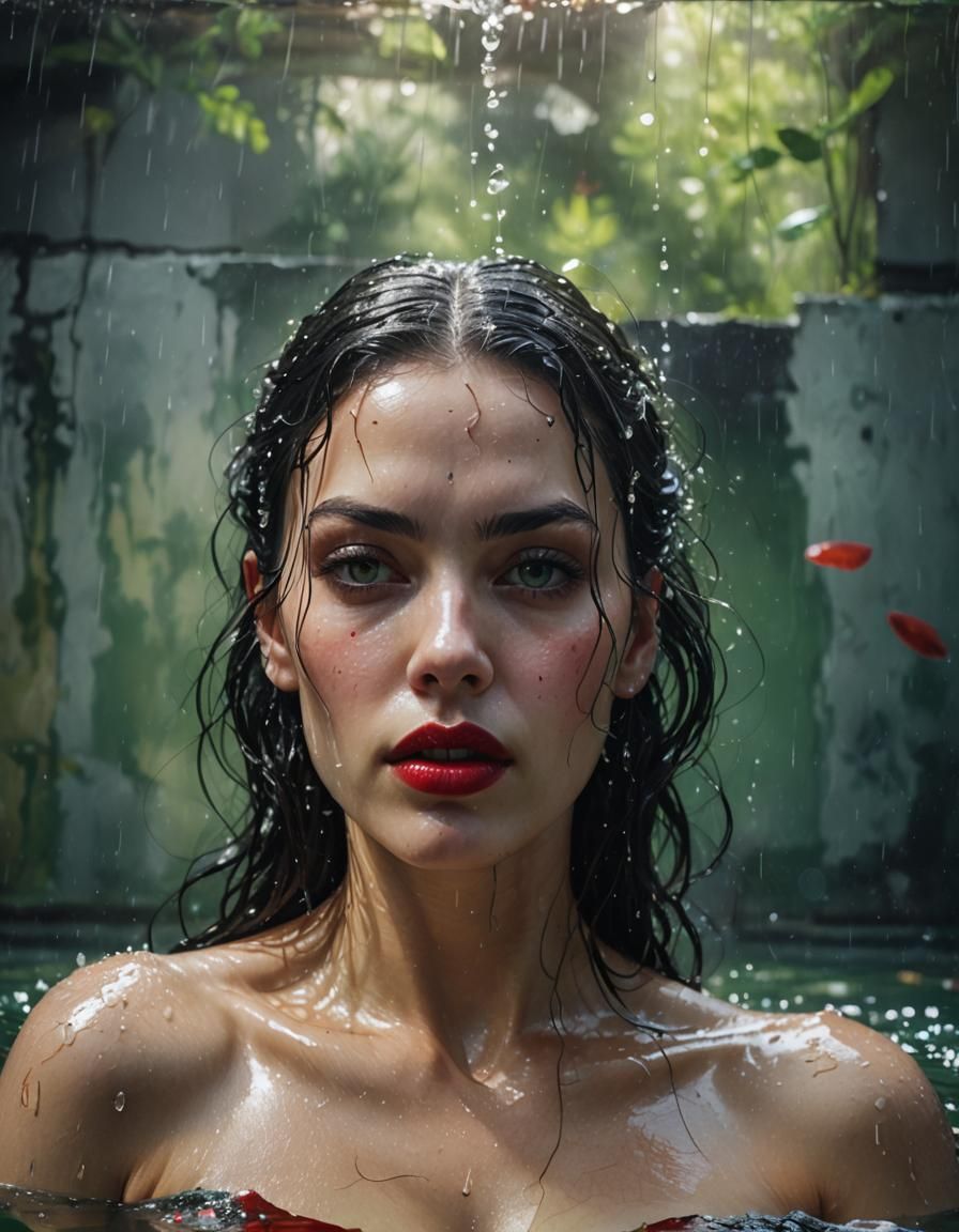 Hyperrealistic Woman in Abandoned Pool