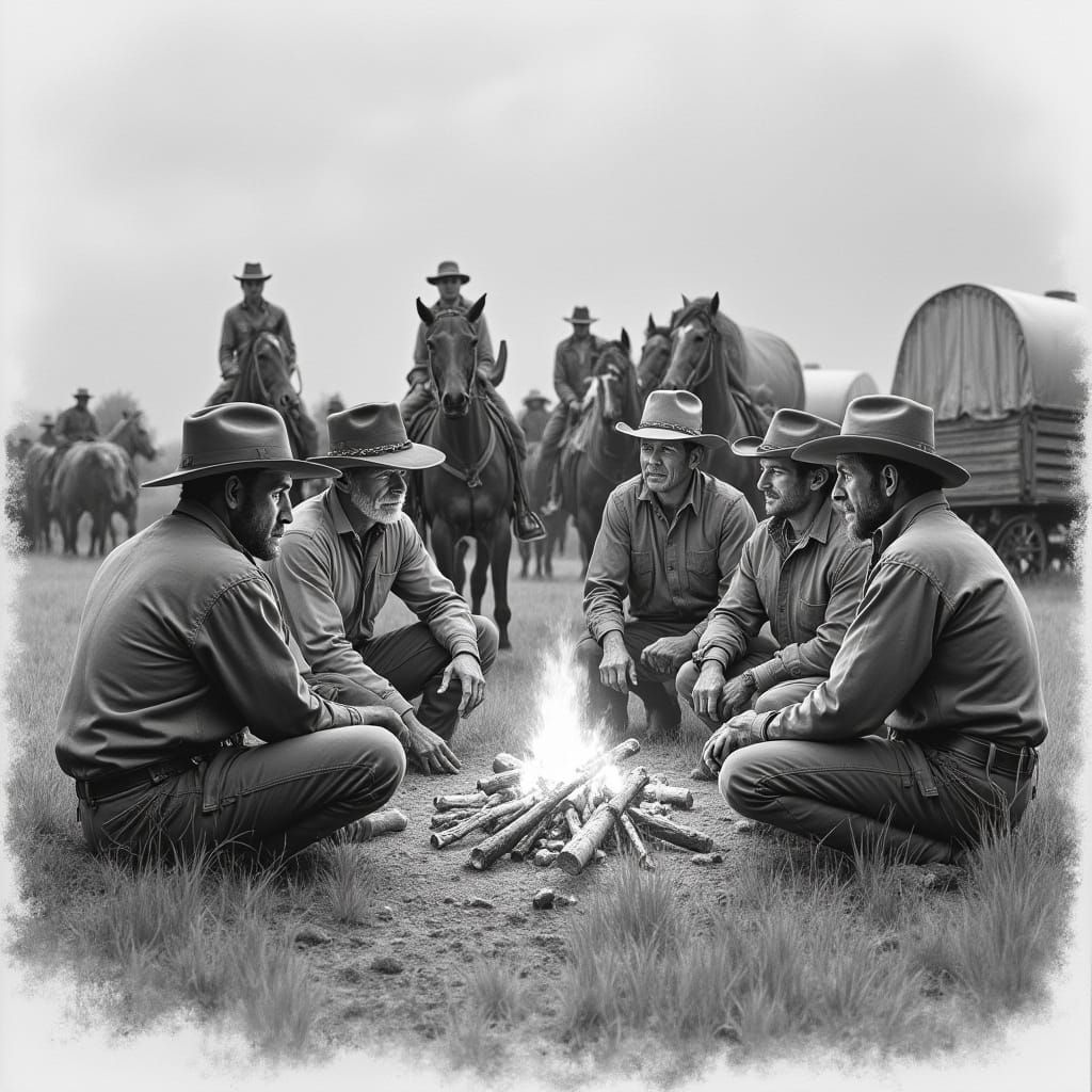Cowboys Gather Around a Warm Campfire