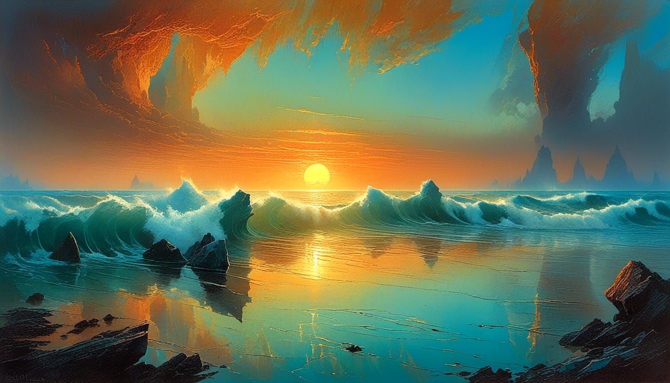 Sunrise Salt Art Painting with Alcohol Oil Technique