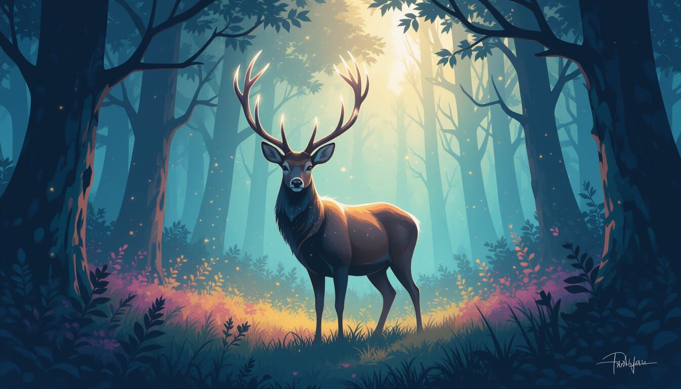 Ethereal Deer in Enchanted Forest
