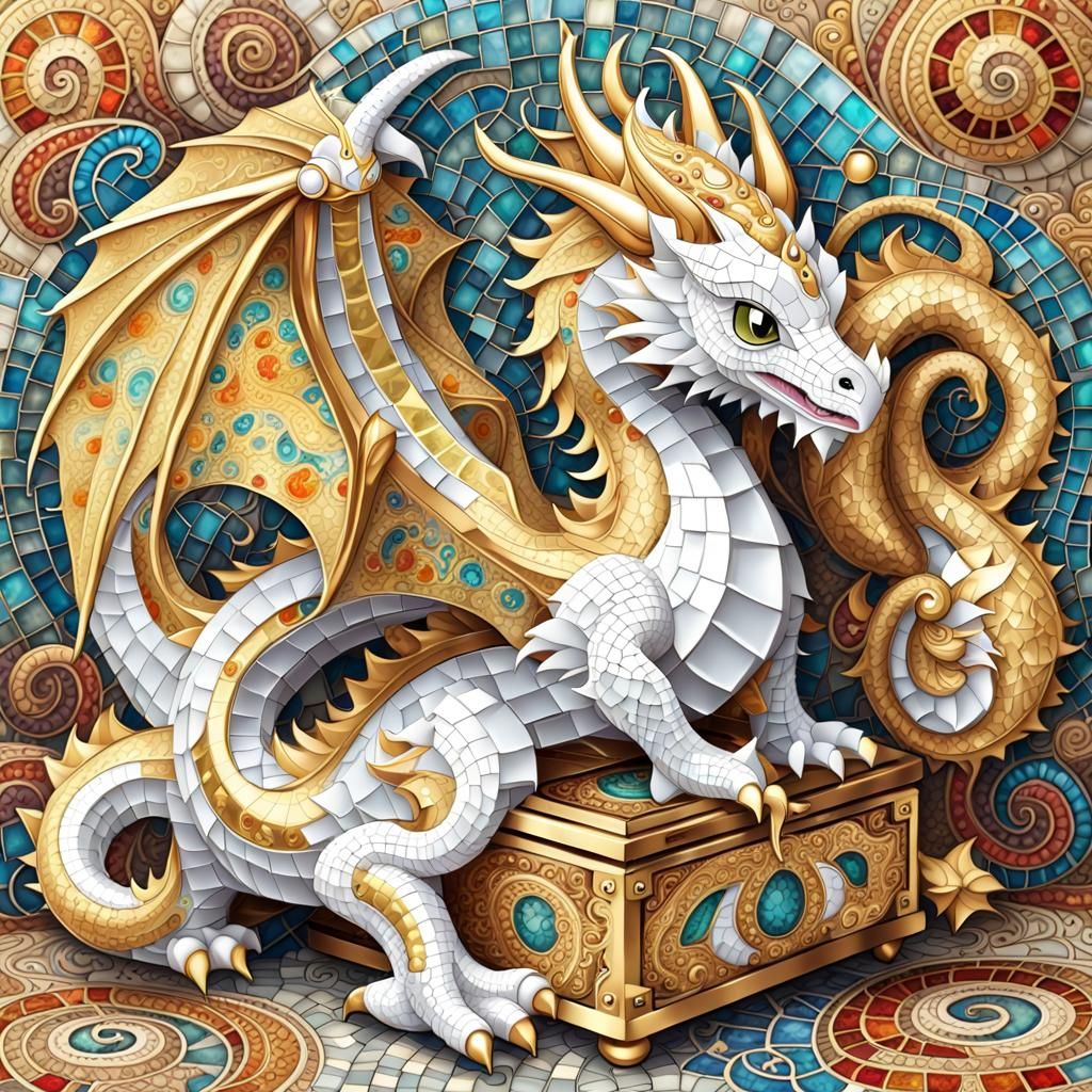 Dancing Golden Dragon Music Box in Mosaic Style