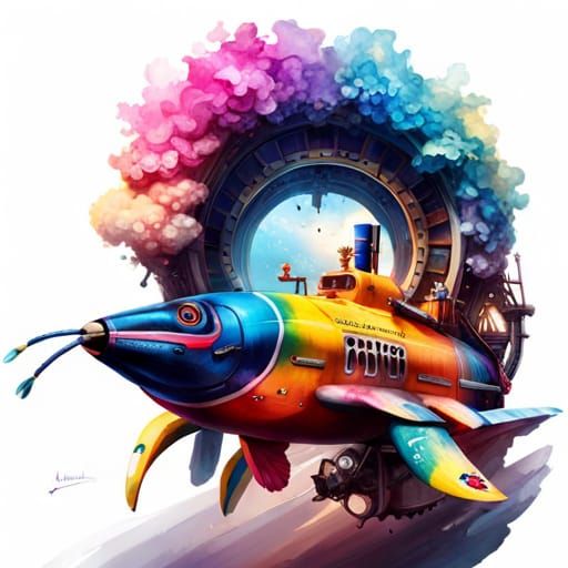 Submarine in Ocean: Colorful Splash Art
