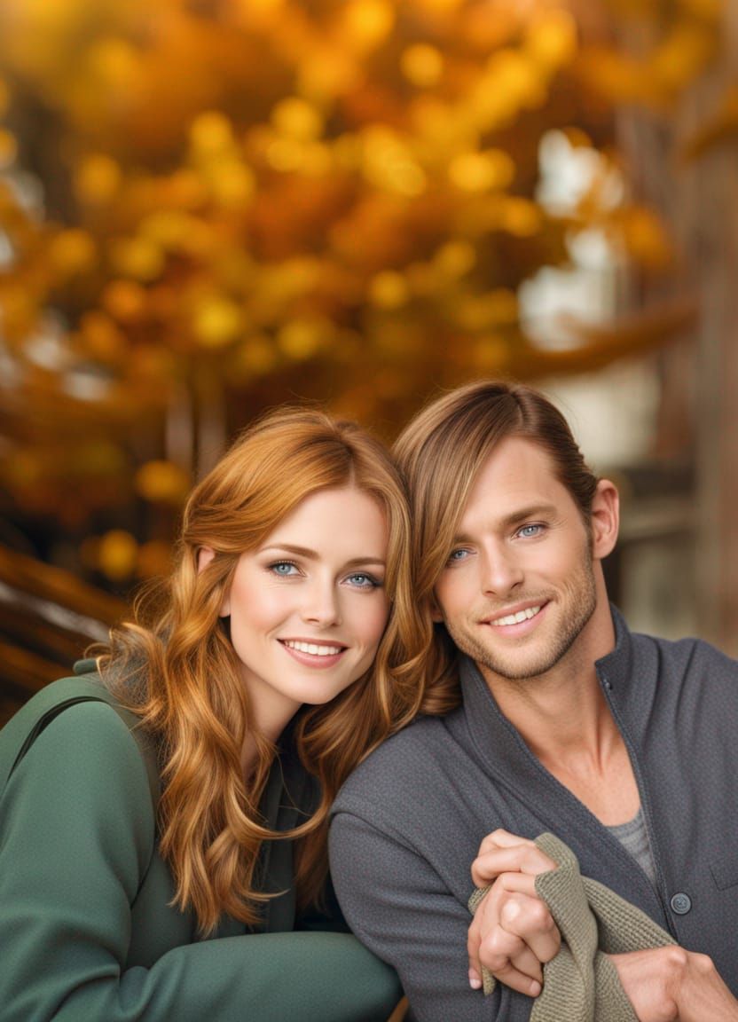 Photorealistic Portrait of a Smiling Redhead Couple