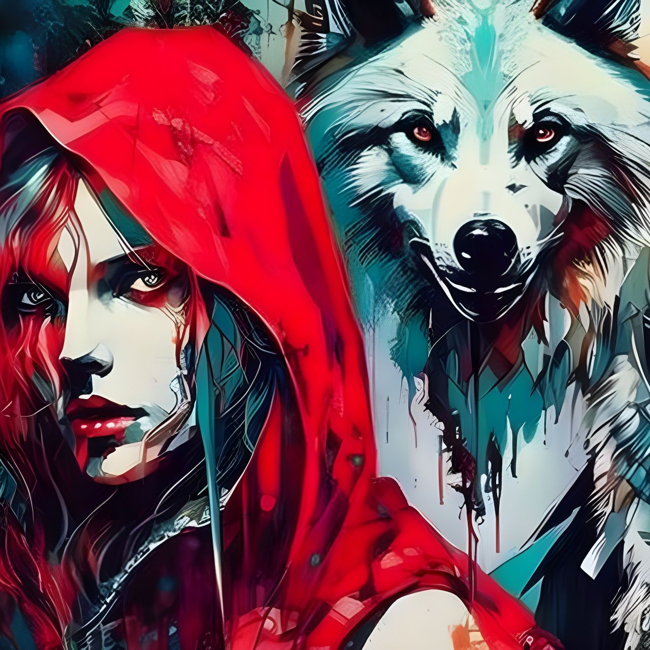 Little Red Riding Hood and Wolf Portrait in Speedpaint Style