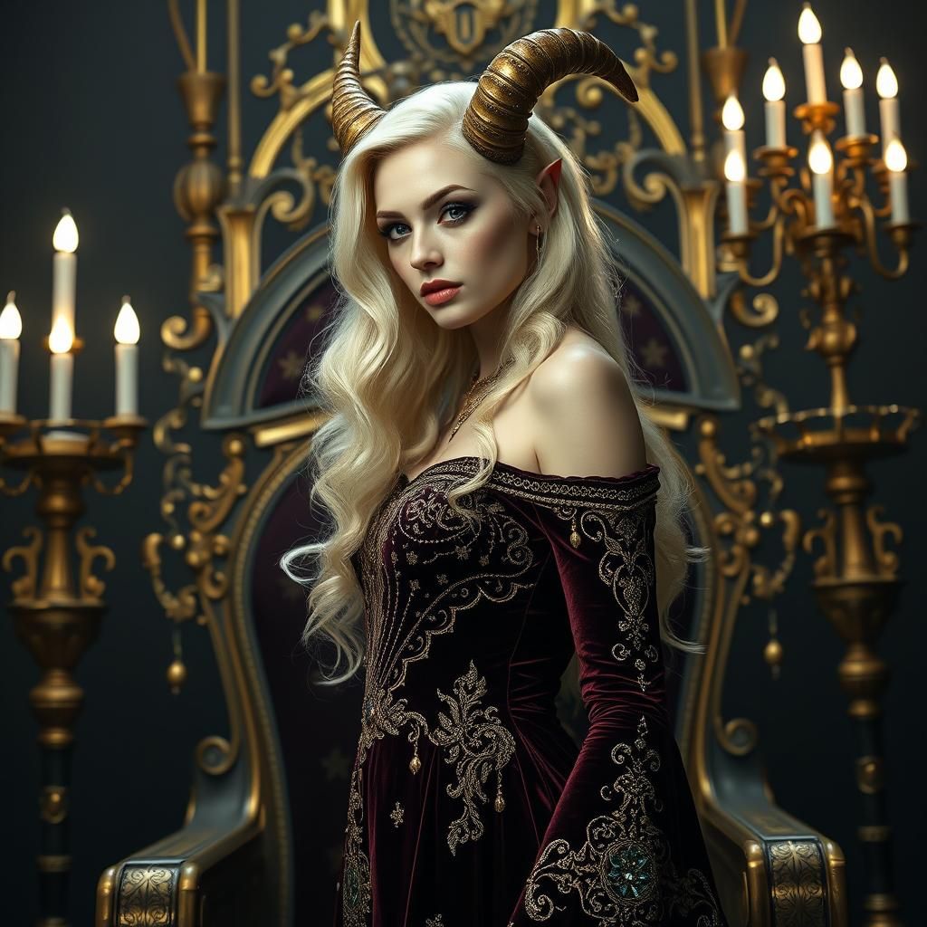 Radiant Demoness in Opulent Throne Room