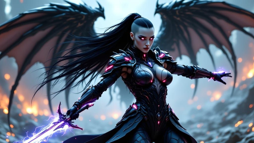 Futuristic Battle: Armored Warriors Clash in Neon City