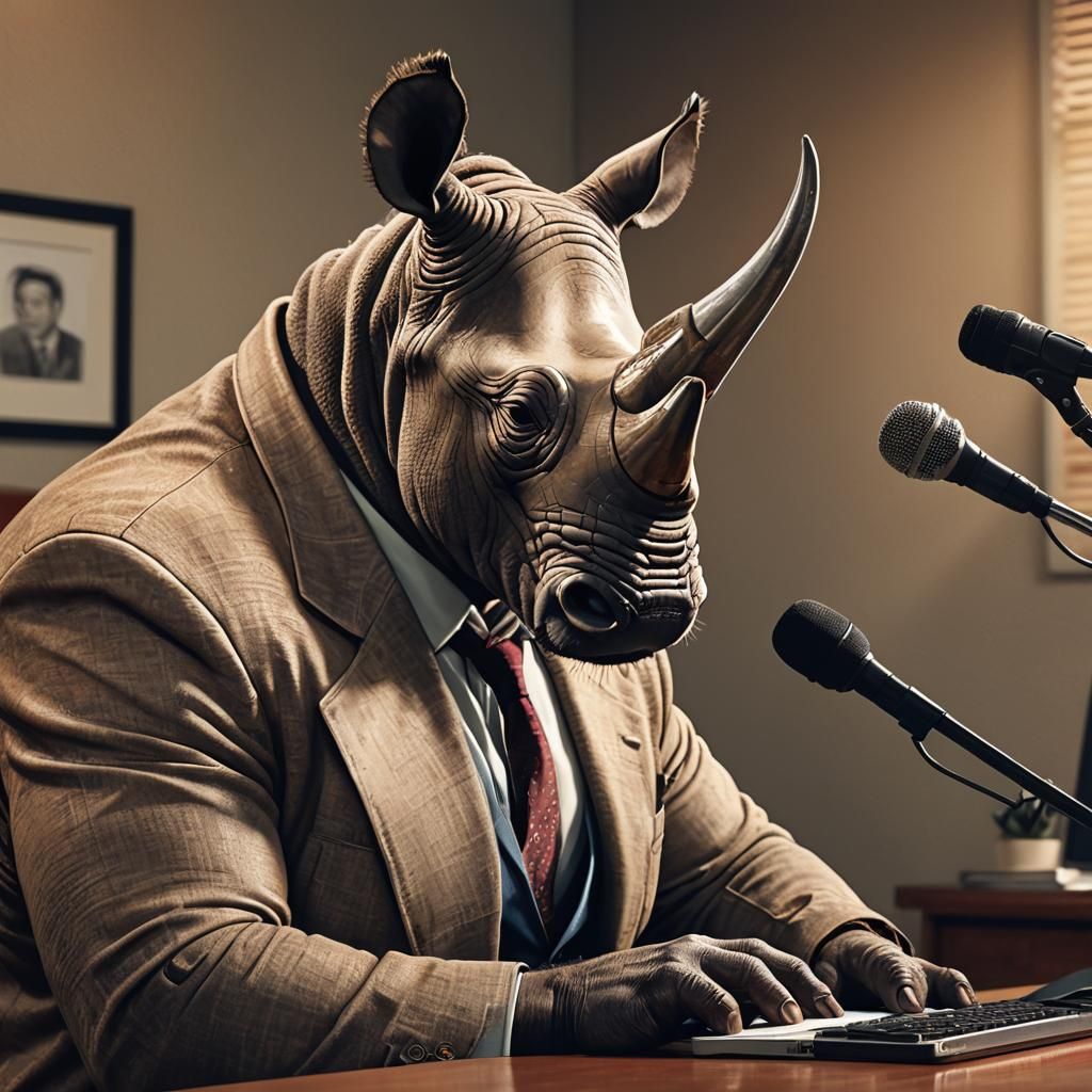Rhinoceros Man Podcast in Hyper-Realistic Digital Art