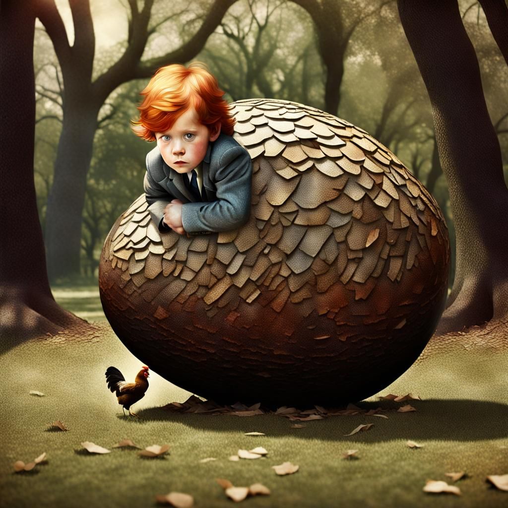 Redhead Hatchling in Giant Egg: Vintage Photo