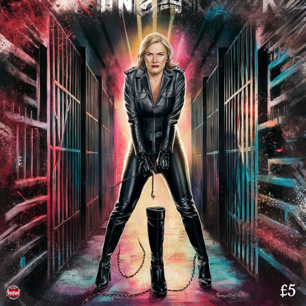 Fierce Angela Merkel in Leather Catsuit Guard Street Art