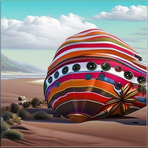 Giant Sphinx on Beach in Surrealist Oil Painting Style