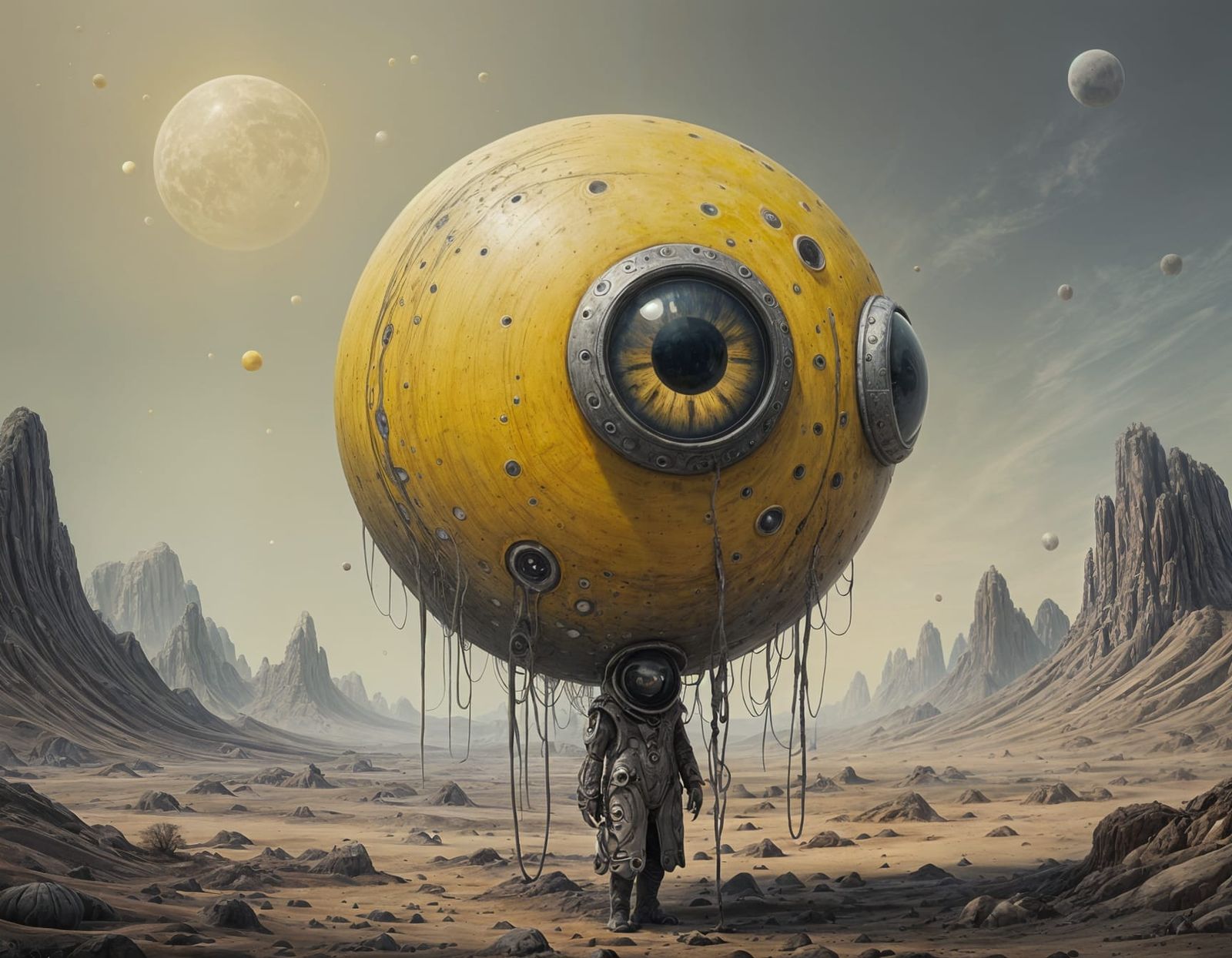 Whimsical Surrealism in Yellow and Grey