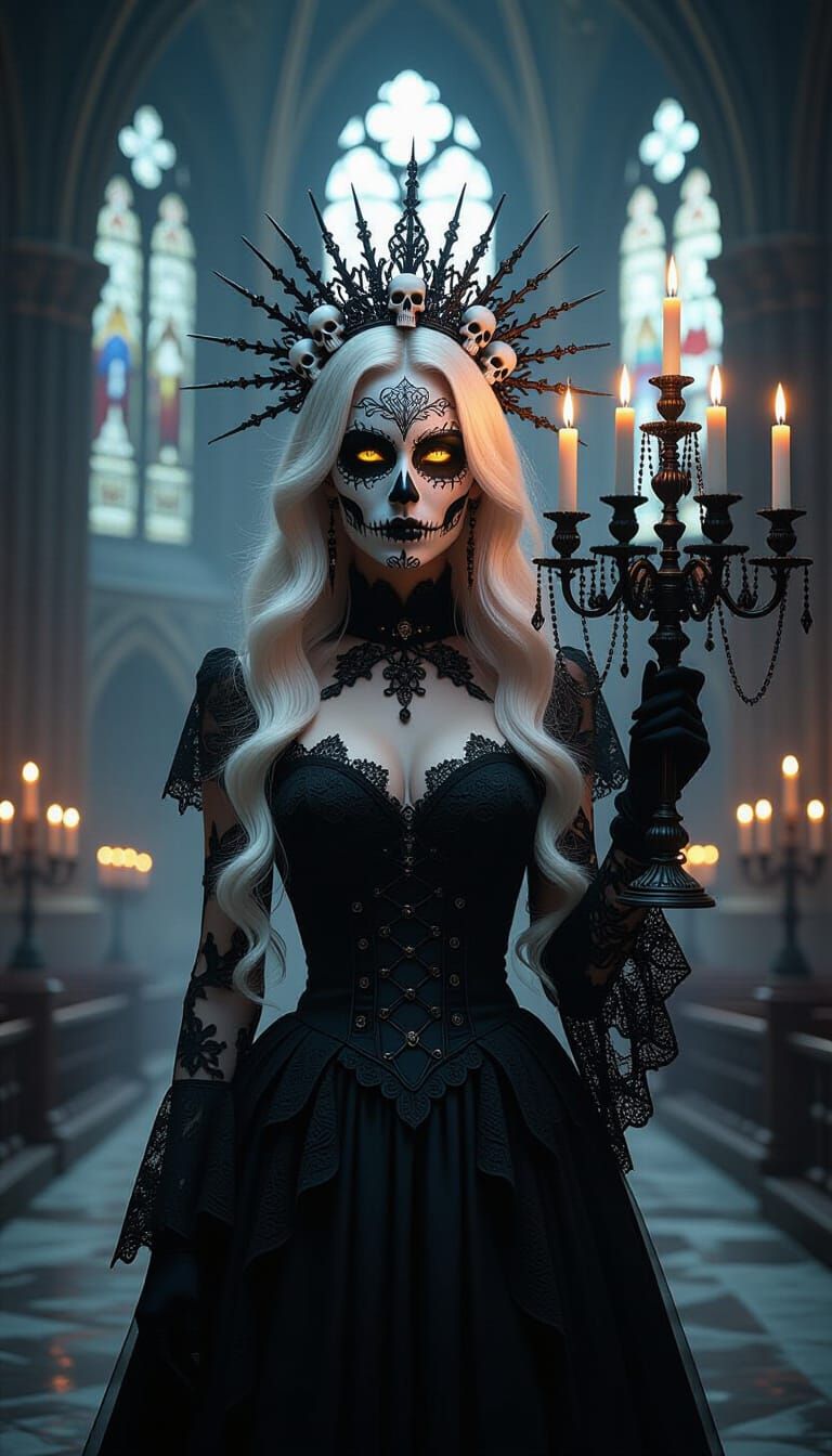 Gothic Cathedral Figure with Day of the Dead Makeup