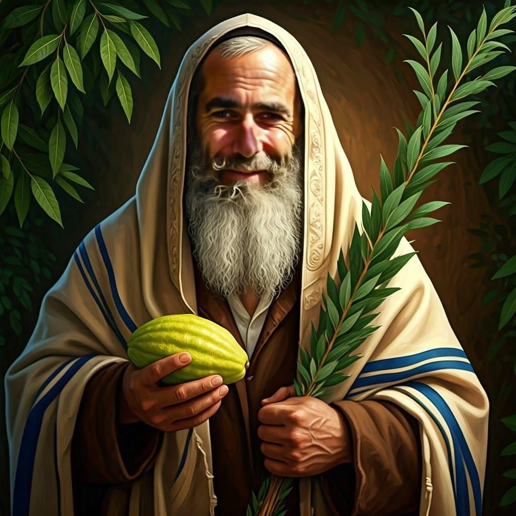 Devout Jew with Etrog in Chagall Style