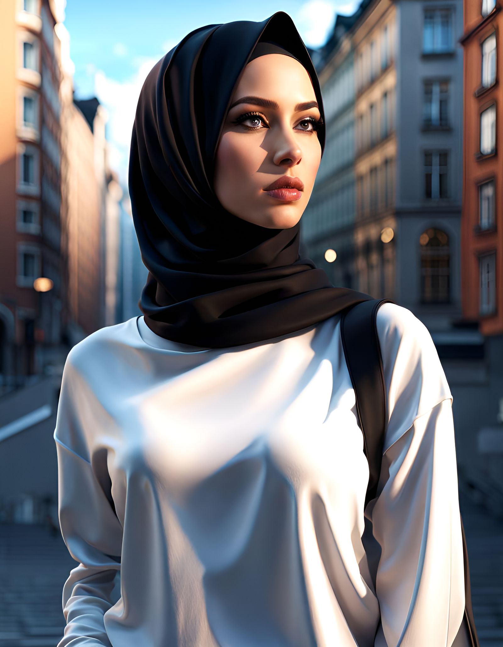 Beautiful Hijabi Girl in Frankfurt: Digital Art Portrait