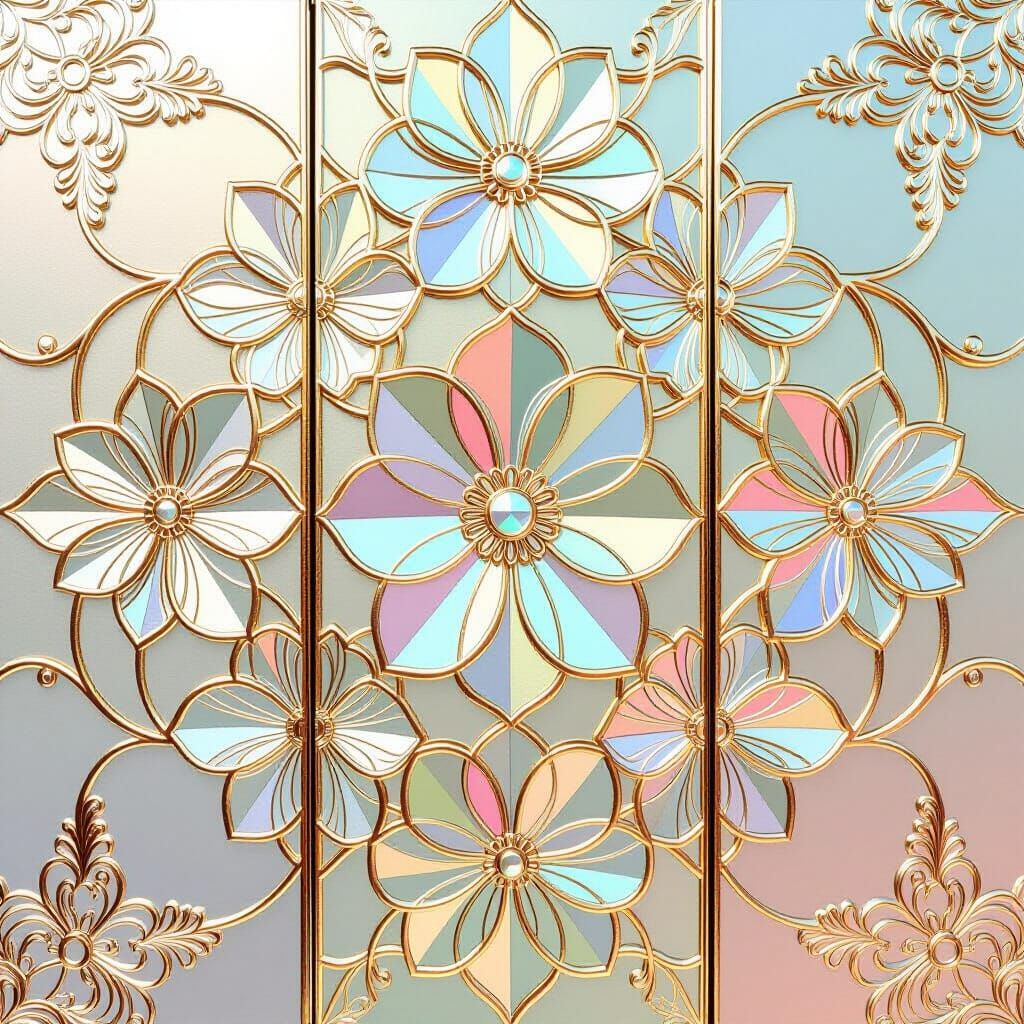 Holographic Floral Zentangle Triptych with Gold Details