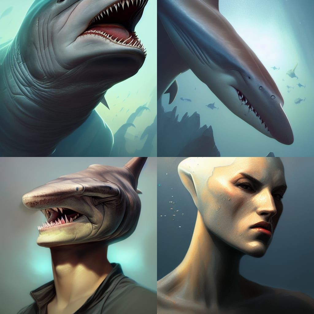Detailed Hammerhead Shark Portrait in Splash Art Style