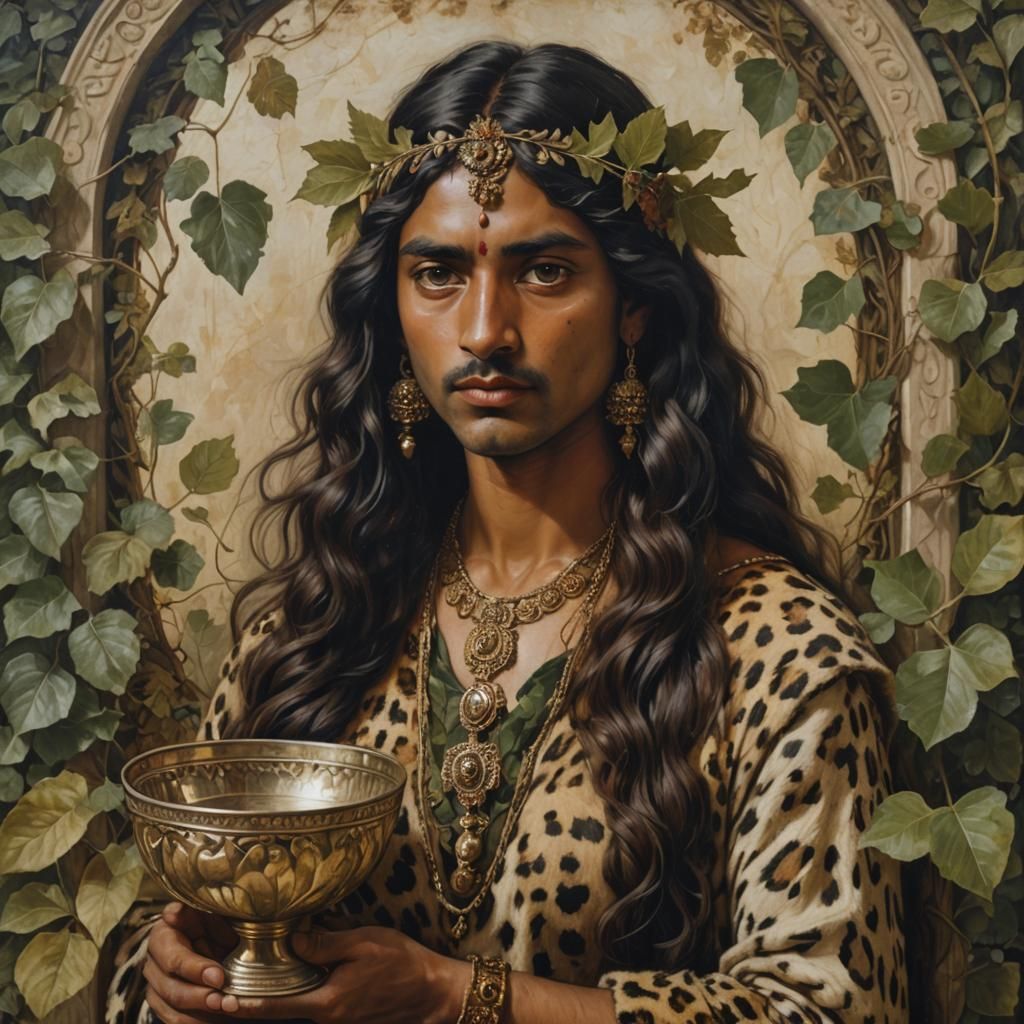Pre-Raphaelite Portrait of Dionysus and Chalice Bearer