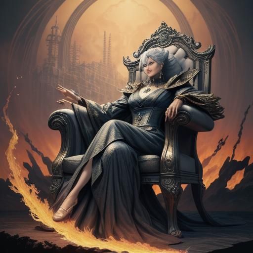 Grayfia Lucifuge on Throne in Photorealistic Anime Style
