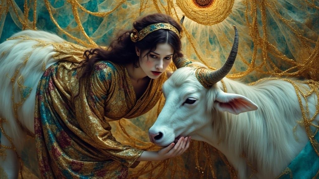 Exoplanet Keeper Tending White Yaks: Digital Art Portrait