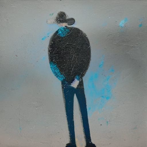 Surrealistic Figure in Fauvist Grey Landscape