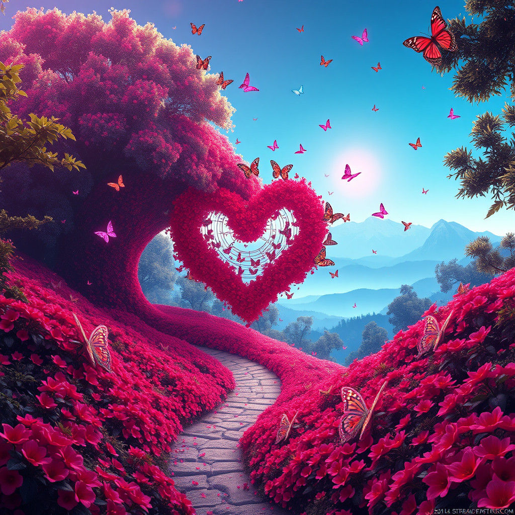 Neon Landscape with Heart Pathway as Matte Painting