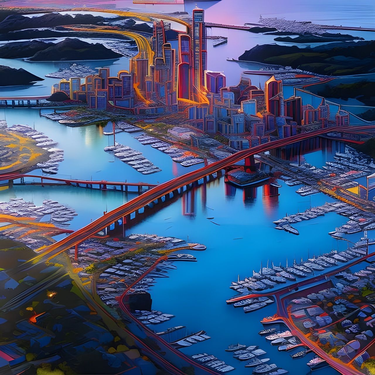 Town by the Bay: Acrylic Watercolor Art