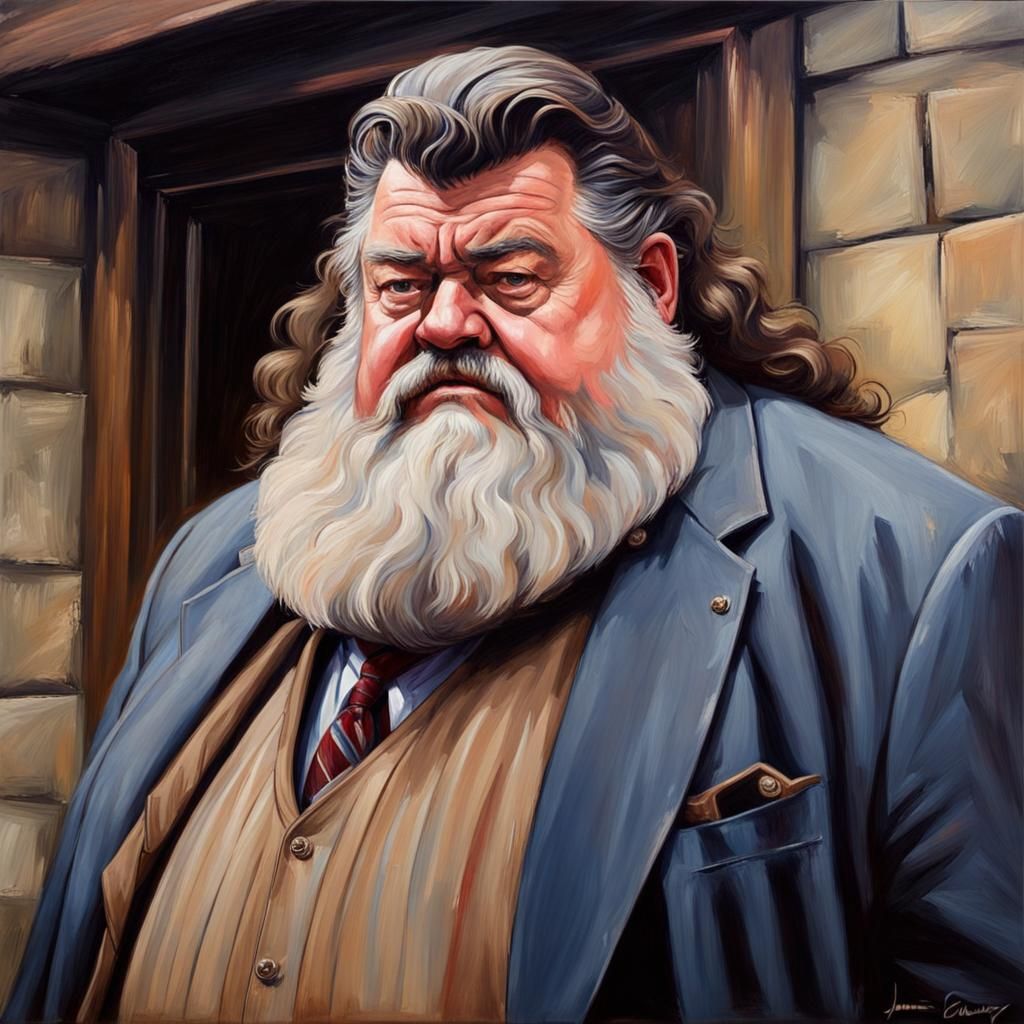Robbie Coltrane as Hagrid: Oil Painting Tribute