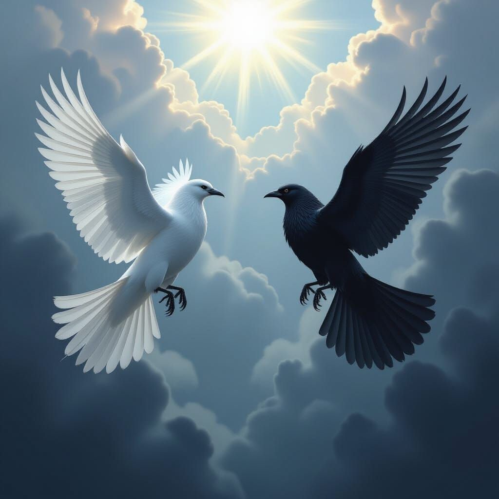 Contrasting Birds in Monochromatic Matte Painting