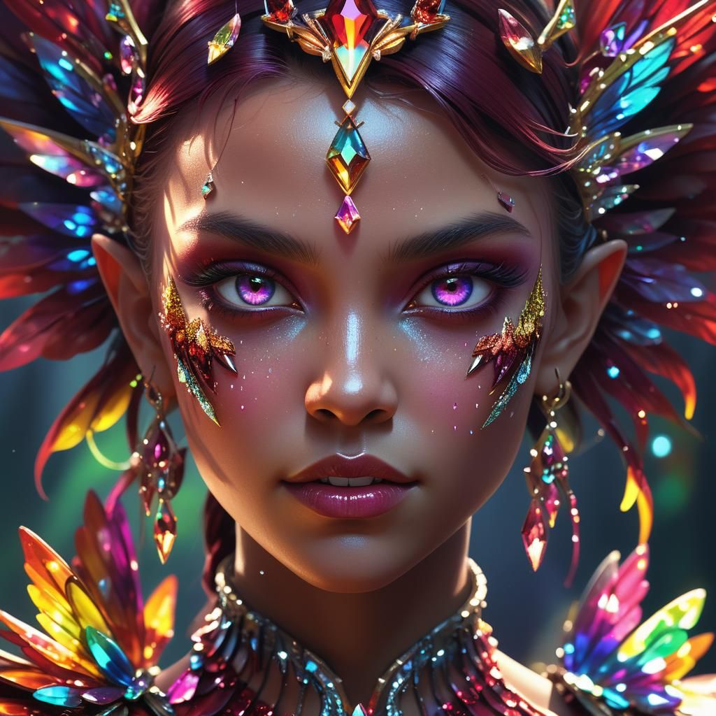 Fierce Fairy Portrait with Crystal Wings in 3D
