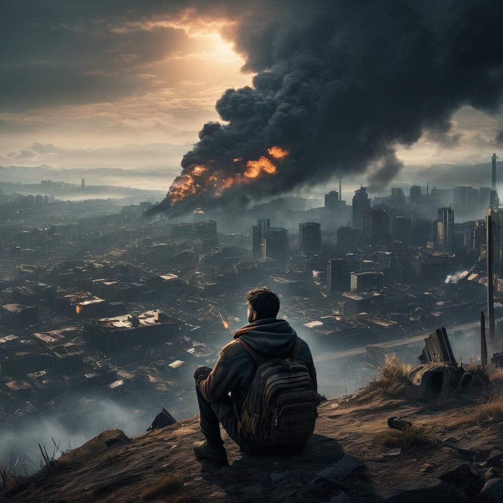 Post-Apocalyptic City Overlook: Crying Man Concept Art
