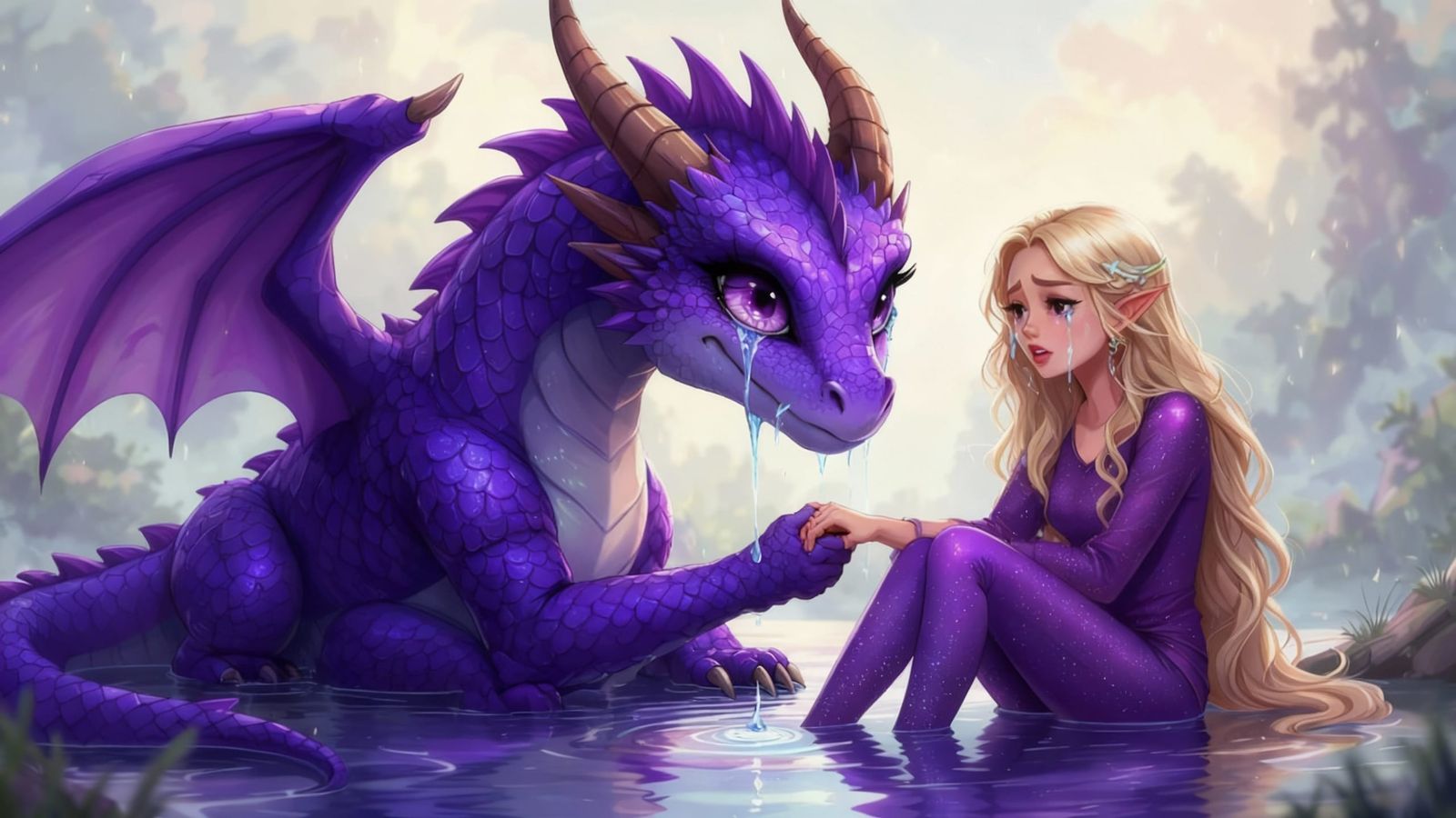 Two Dragons and a Woman Crying Together