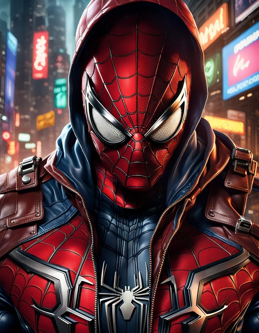 Cyberpunk Spider-Man in Leather Jacket