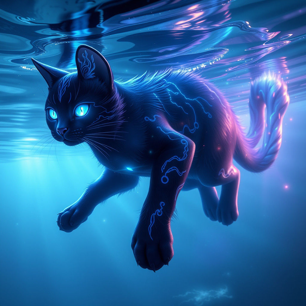Majestic Bioluminescent Water Cat Concept Art
