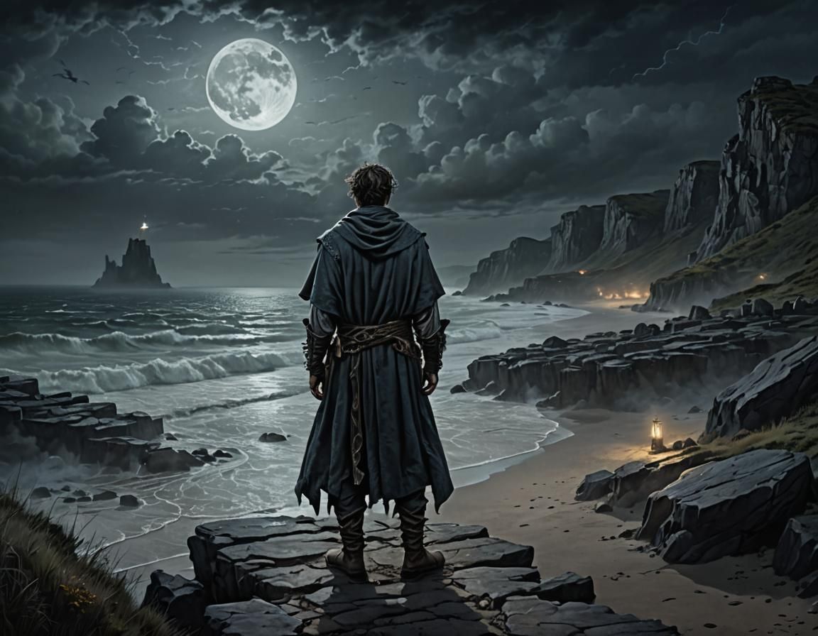 Mystical Realism: Young Sorcerer on Coastal Path