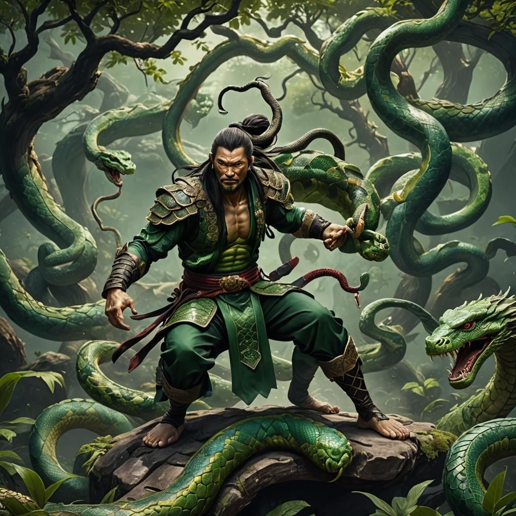 Detailed Matte Painting: Chinese Martial Artist Snake Man