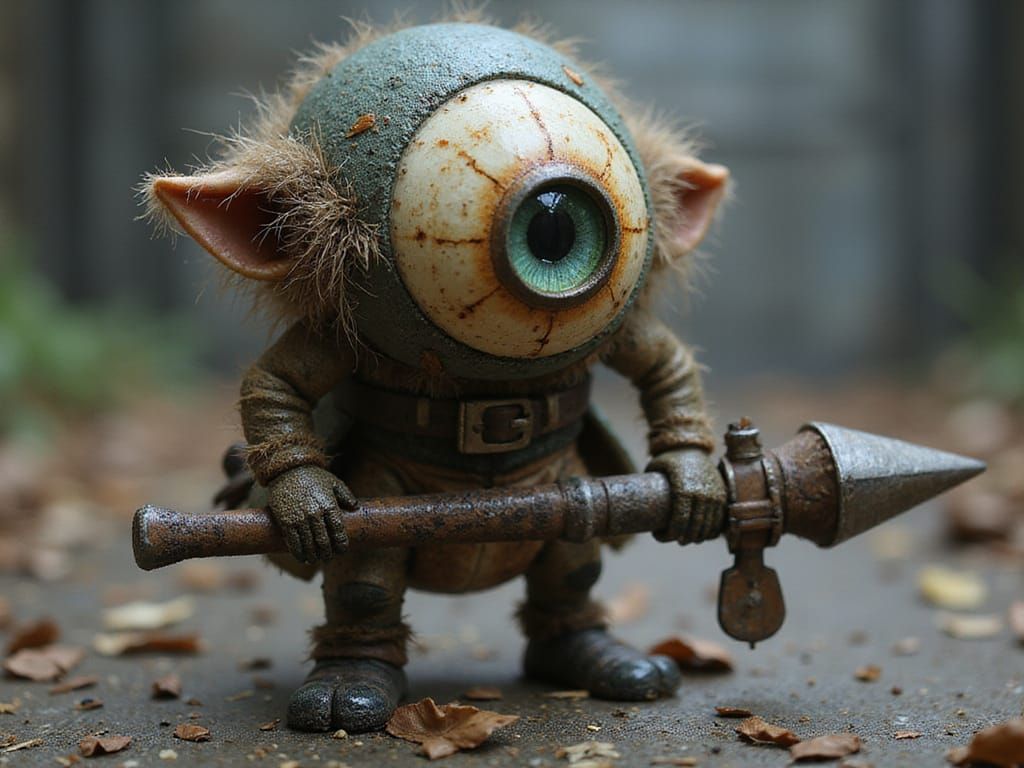 Miniature Berserker Wearing a Fuzzry Eyeball Hat in Full Bat...