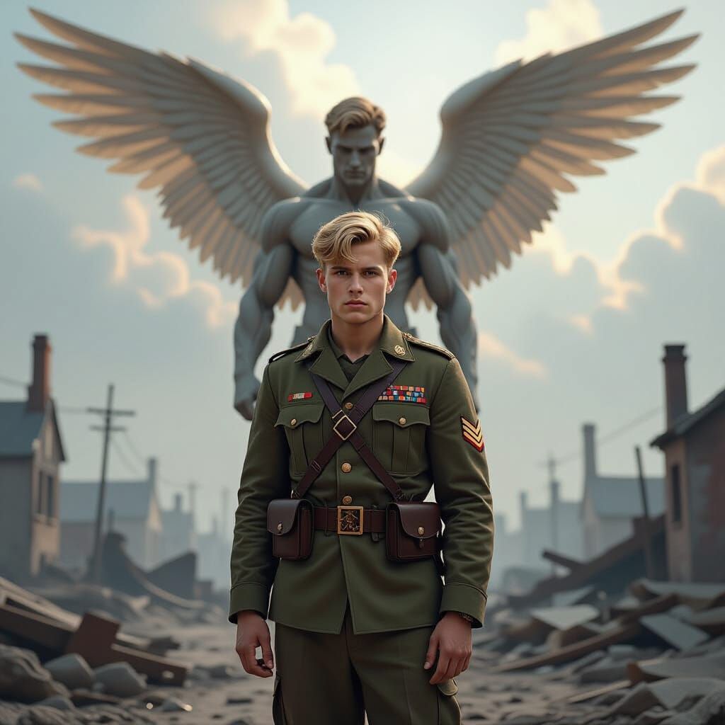 WWII Soldier Protected by Guardian Angel: Hyperrealistic Art