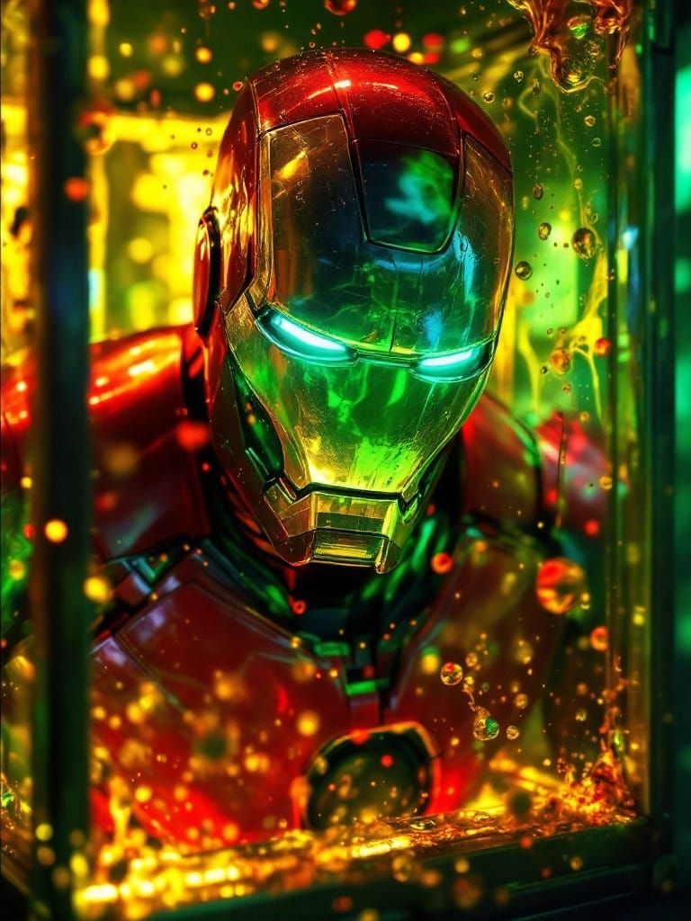 Iron-Man Trapped in Translucent Box as Laboratory Burns