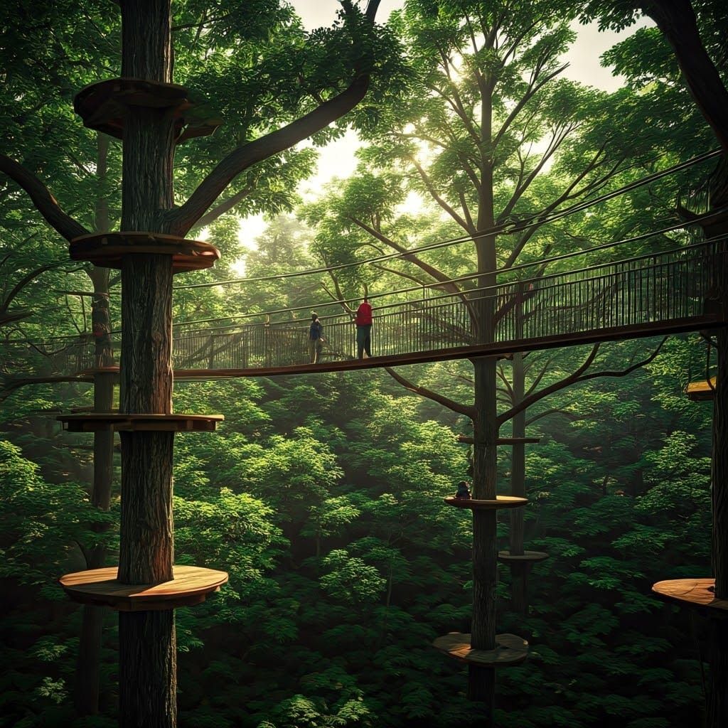 Children Enjoying Zip-Lines in an Adventure Park