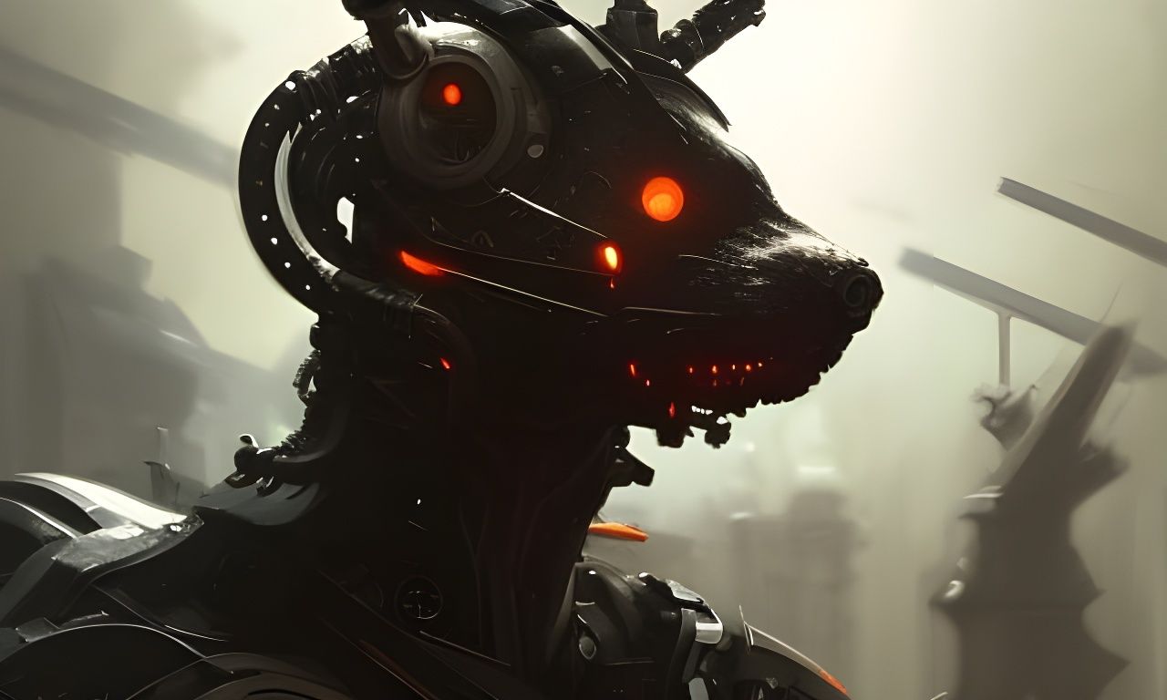 Dark Techno Cyborg Rat Portrait in 8K