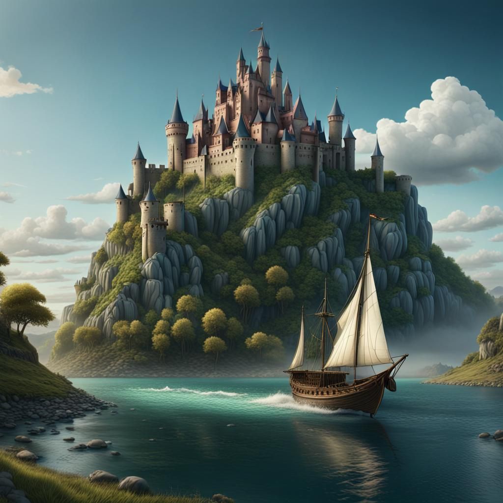 Fantastical Castle View: Detailed Matte Painting