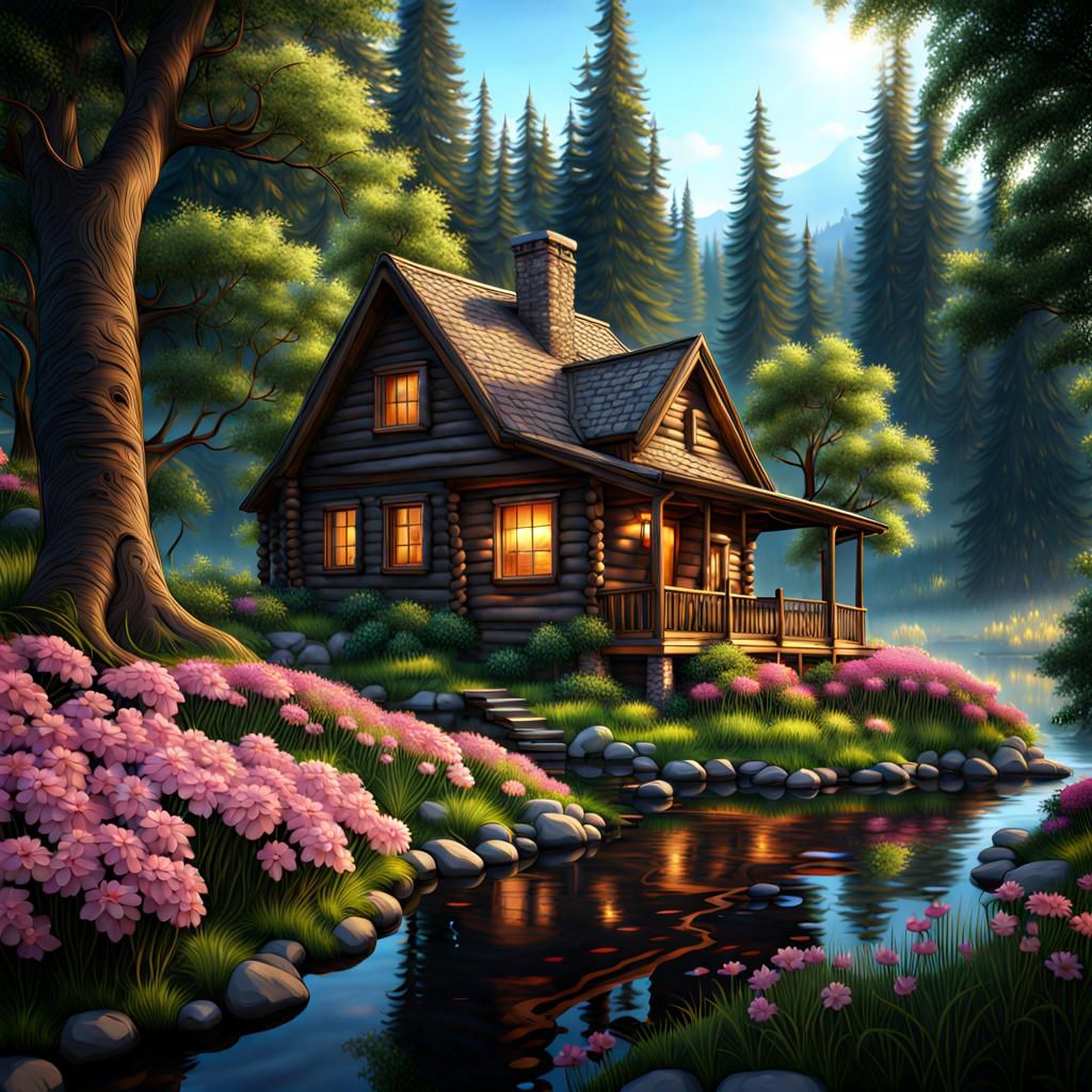 Dreamland Cabin in Woods with Stream, 4K
