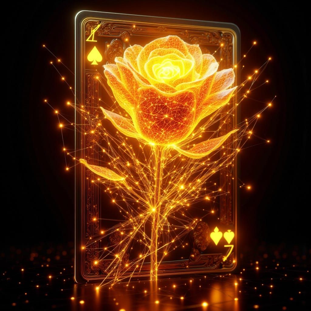 Glowing Neon Rose with Metallic Shimmer in Klimt Style