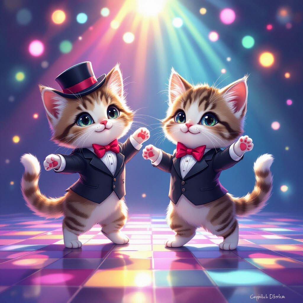 Kitten Disco Dance in Cartoon Style