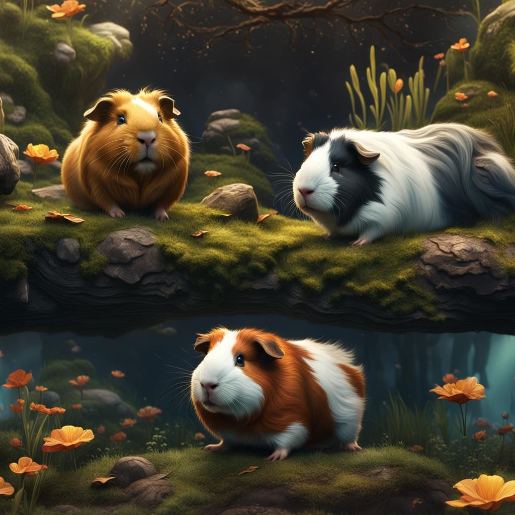 Fantastical Guinea Pigs Frolicking in Detailed Matte Paintin...