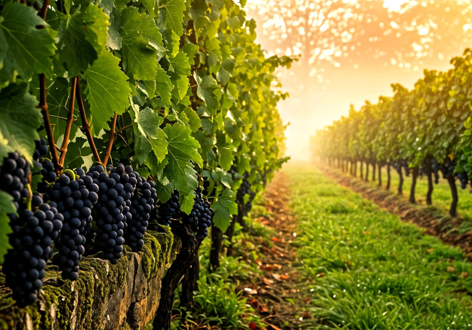 Misty Morning Vineyard Scene in Impressive Detail