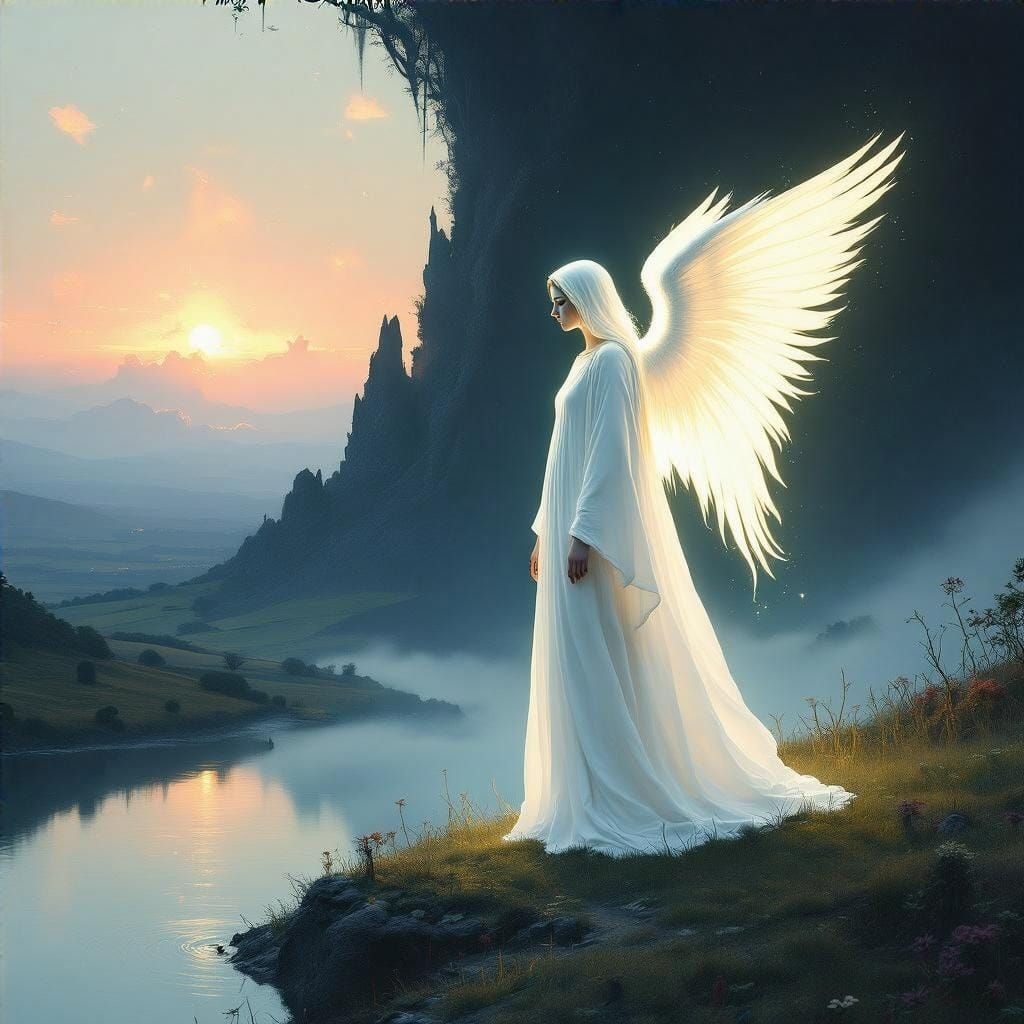 Serene Angel of Transcendence in a Duality of Light and Dark...